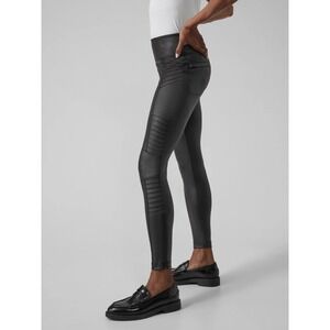 Athleta Delancey Gleam Moto Tights Women's Medium M Black Faux Leather Ankle Zip